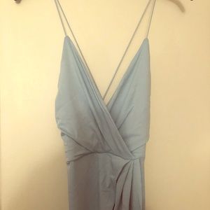 Boohoo light blue midi wrap dress